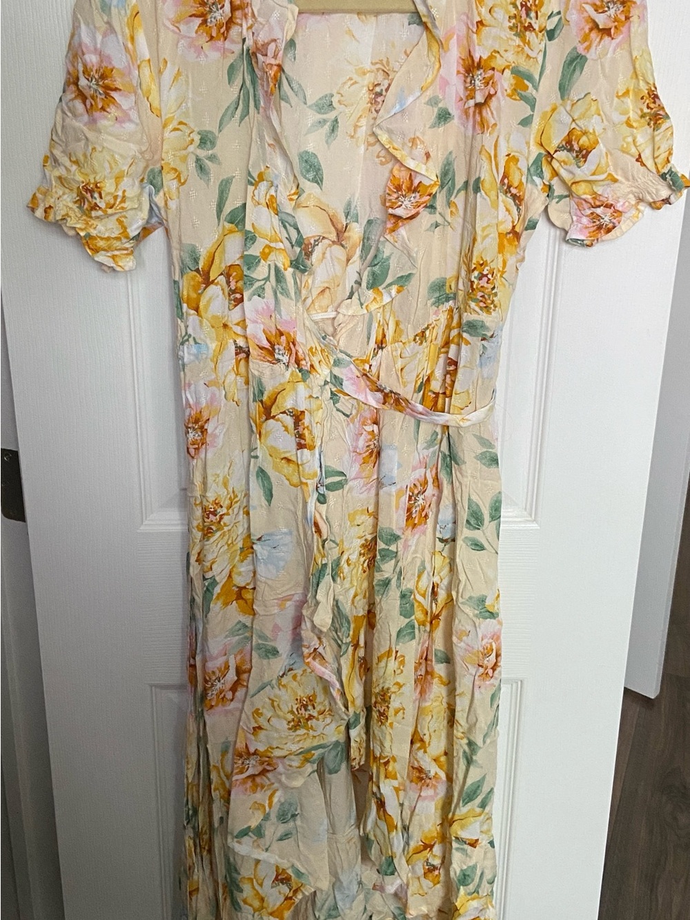 Old Navy Floral Wrap Maxi Dress in Cream and Yellow